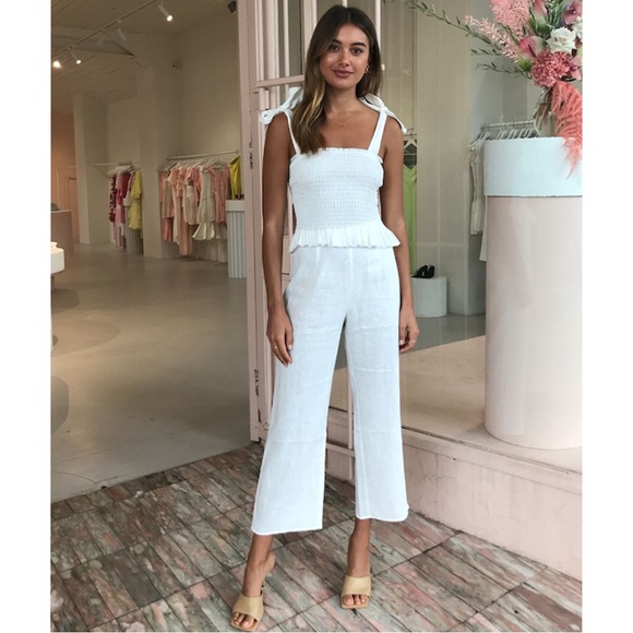 SIR Emile Ruched Top in Ivory White Women’s Size 2 Shirred Bodice 100% Linen - Picture 2 of 11